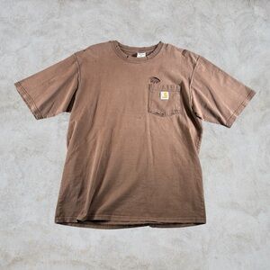 Vintage Carhartt Shirt Men Medium Brown Sun Faded Distressed Thrashed Pocket Tee